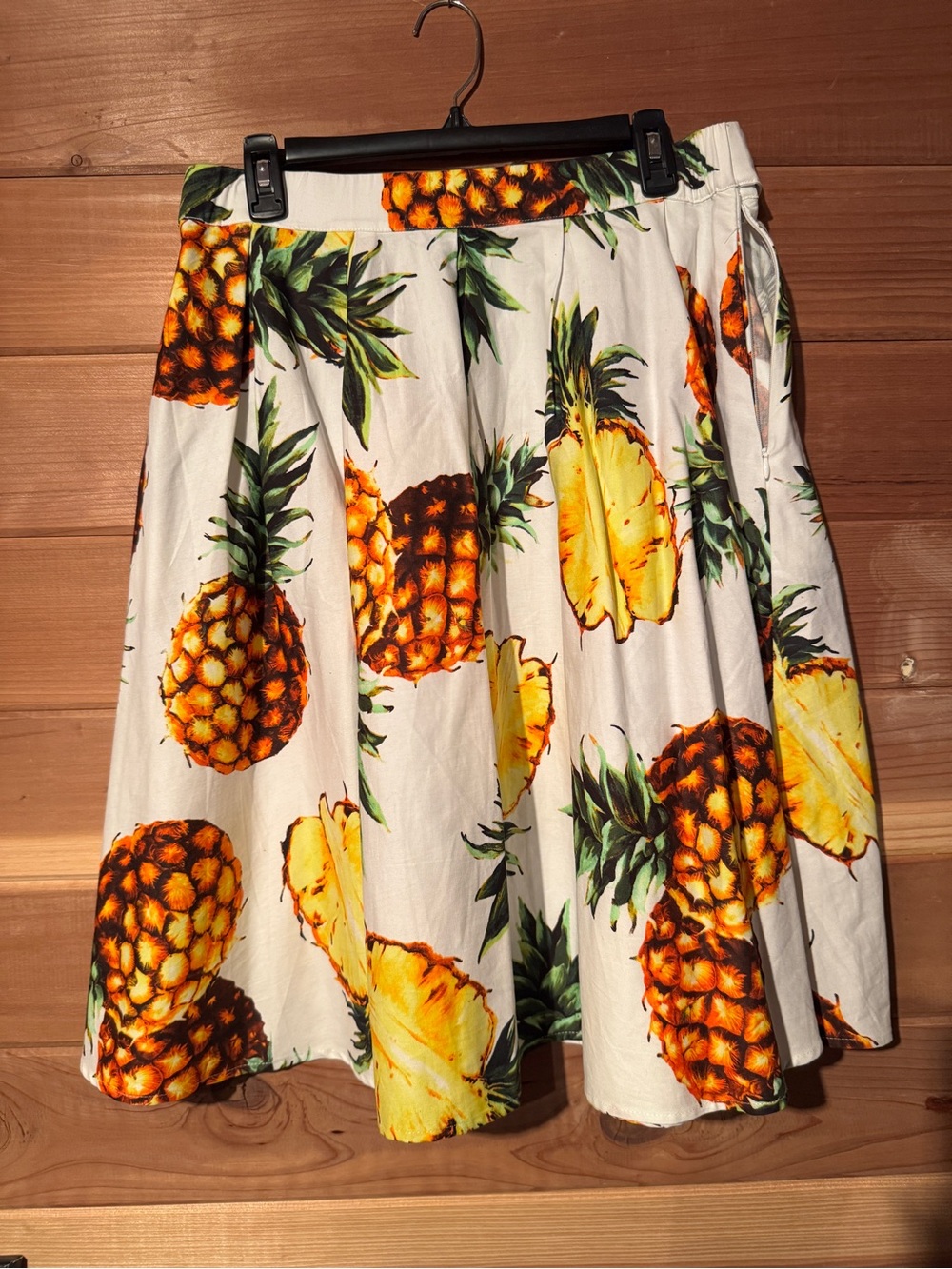 Tropical Pineapple Print A-Line Skirt - White & Yellow